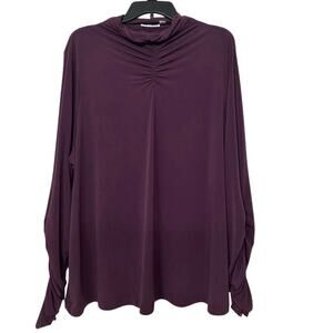 Susan Graver Plum Purple Liquid Kint Ruched Mock Neck Top 2X